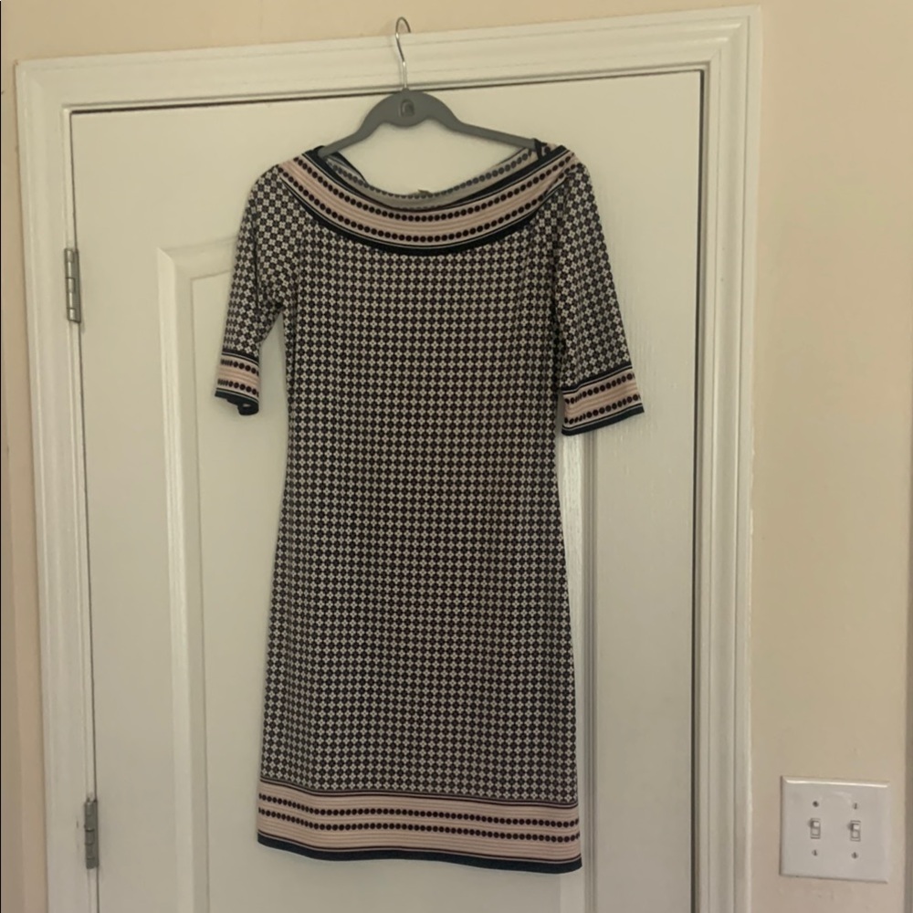 Max Studio Navy and Pink Houndstooth Dress